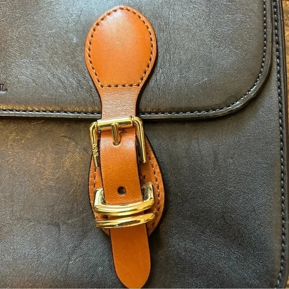 Lauren Ralph Lauren Bexley‎ Heath Medium Messenger Black W/Brown Strap & Buckles - Picture 5 of 13